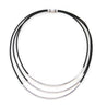 Leather and Silver Tube 3 Strand Necklace - By E Artisan Jewelry